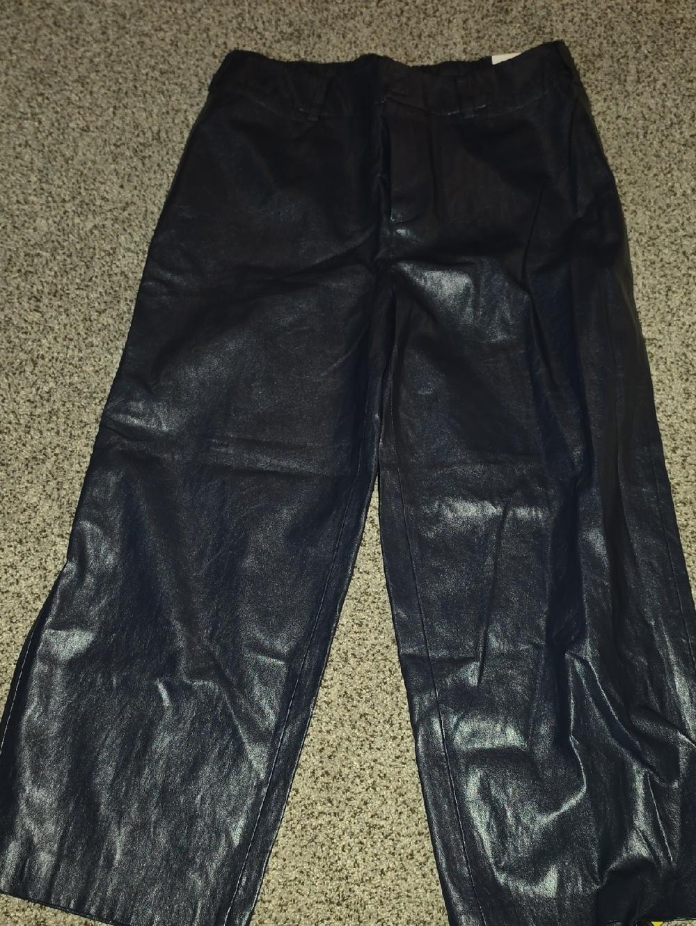 Chico's Constellation Navy Crinkle Faux Leather Wide-Leg Crop Pants 2r Large 12